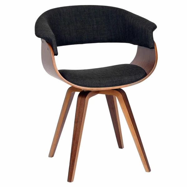 Fabric Padded Curved Seat Chair with Angled Wooden Legs, Charcoal Gray