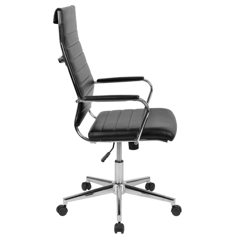 Hansel High Back Black LeatherSoft Contemporary Ribbed Executive Swivel Office Chair