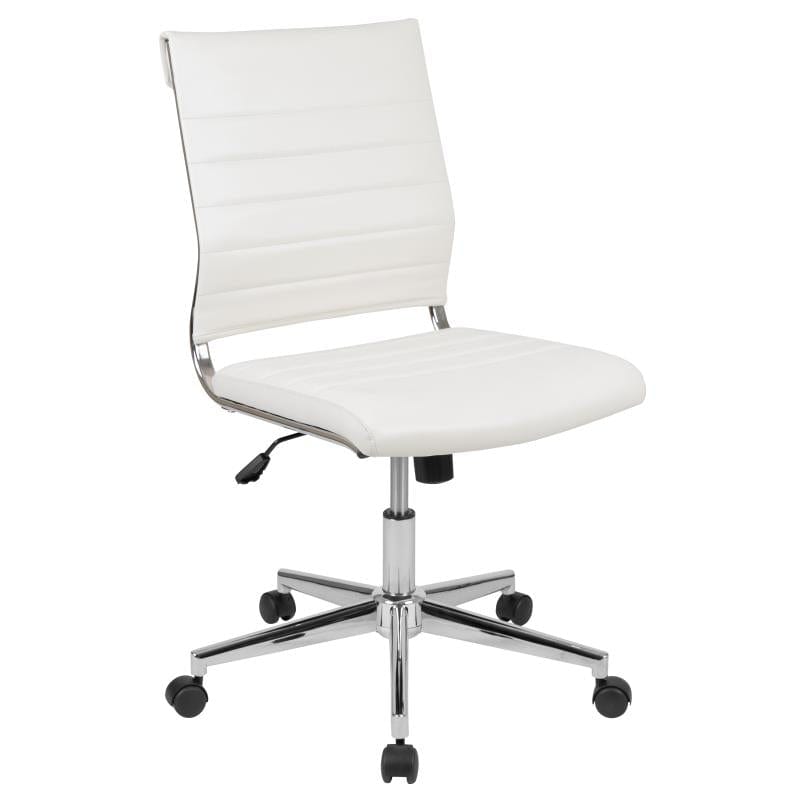 Hansel Mid-Back Armless White LeatherSoft Contemporary Ribbed Executive Swivel Office Chair