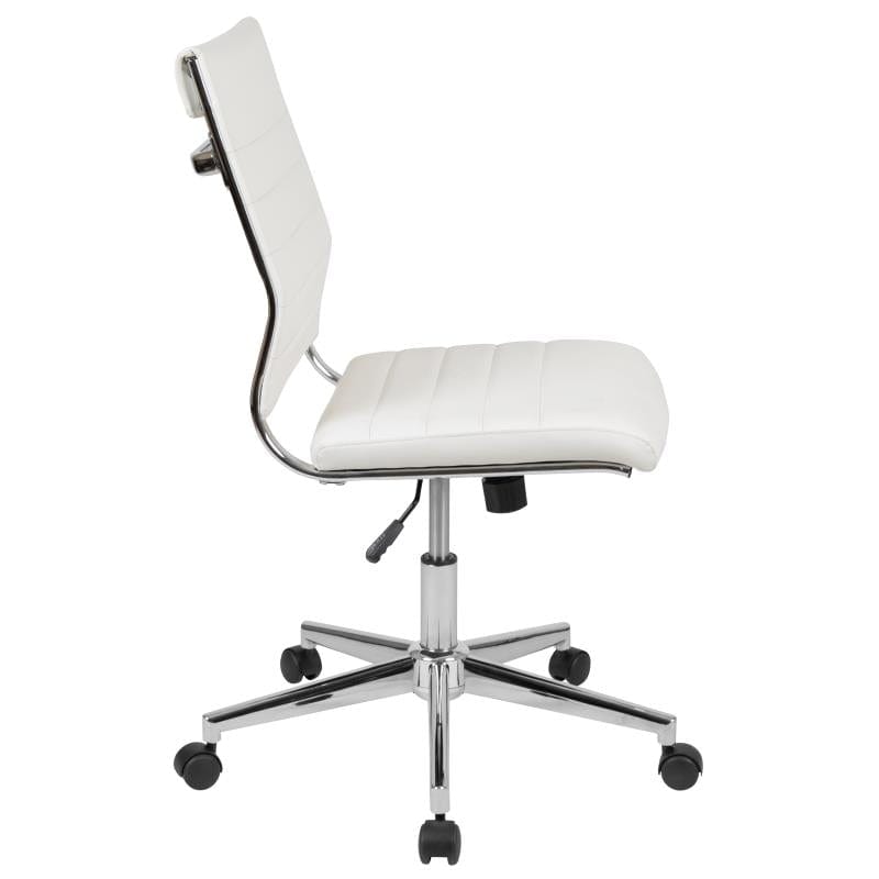 Hansel Mid-Back Armless White LeatherSoft Contemporary Ribbed Executive Swivel Office Chair