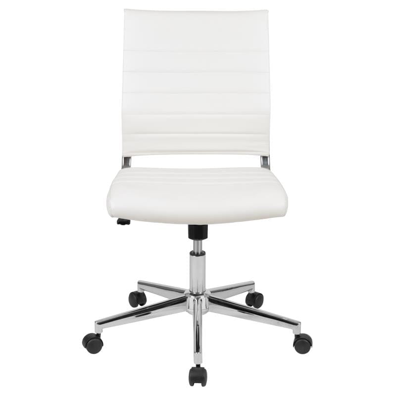 Hansel Mid-Back Armless White LeatherSoft Contemporary Ribbed Executive Swivel Office Chair