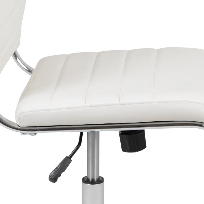 Hansel Mid-Back Armless White LeatherSoft Contemporary Ribbed Executive Swivel Office Chair