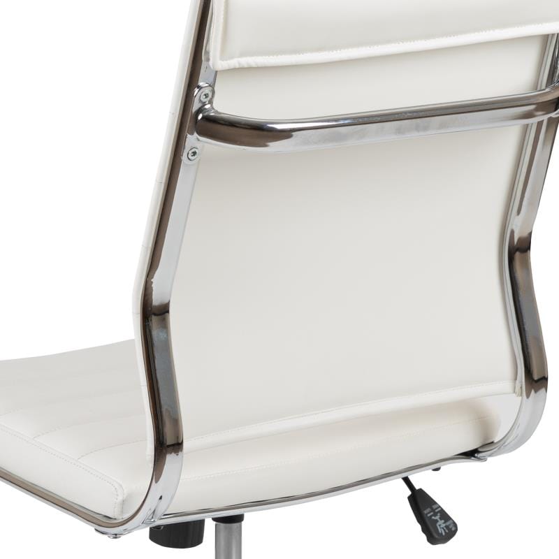 Hansel Mid-Back Armless White LeatherSoft Contemporary Ribbed Executive Swivel Office Chair