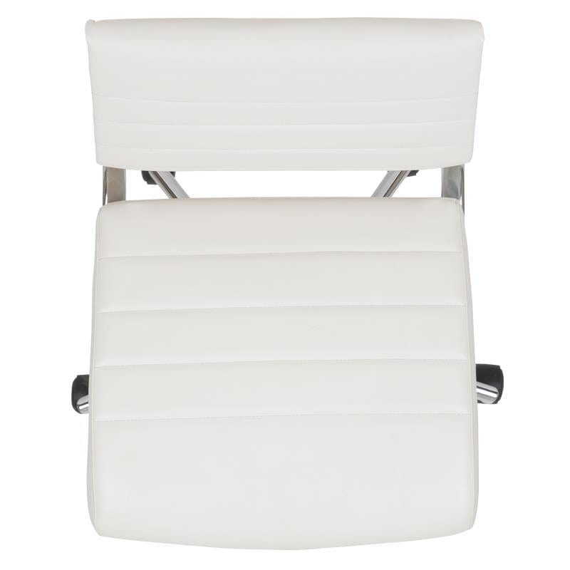 Hansel Mid-Back Armless White LeatherSoft Contemporary Ribbed Executive Swivel Office Chair