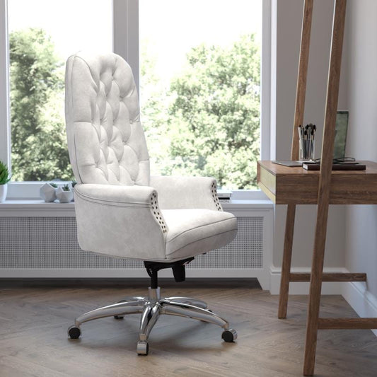 Hansel High Back Traditional Tufted White LeatherSoft Multifunction Executive Swivel Ergonomic Office Chair with Arms