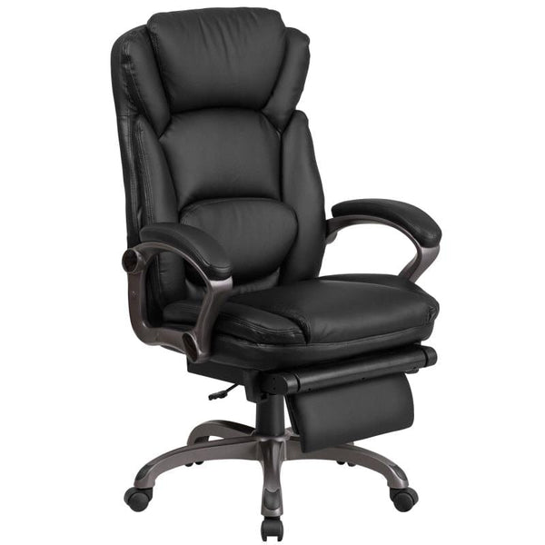 Martin High Back Black LeatherSoft Executive Reclining Ergonomic Swivel Office Chair with Outer Lumbar Cushion and Arms