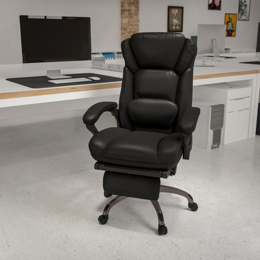 Martin High Back Black LeatherSoft Executive Reclining Ergonomic Swivel Office Chair with Outer Lumbar Cushion and Arms