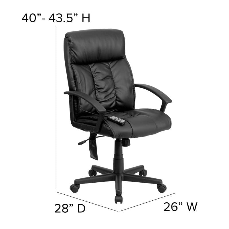 Sumter High Back Ergonomic Massaging Black LeatherSoft Executive Swivel Office Chair with Side Remote Pocket and Arms