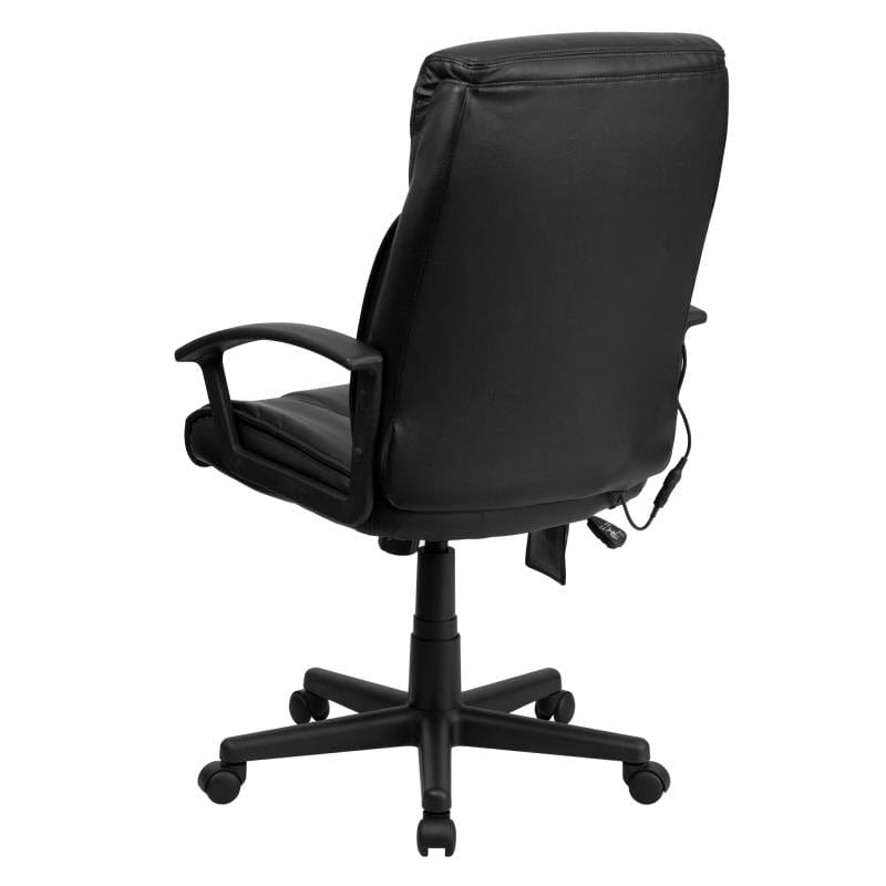 Sumter High Back Ergonomic Massaging Black LeatherSoft Executive Swivel Office Chair with Side Remote Pocket and Arms