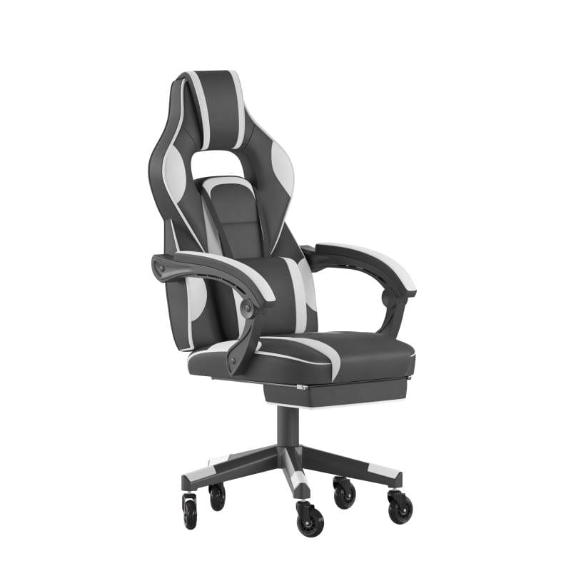 X40 Gaming Chair Racing Computer Chair with Fully Reclining Back/Arms and Transparent Roller Wheels, Slide-Out Footrest, - White