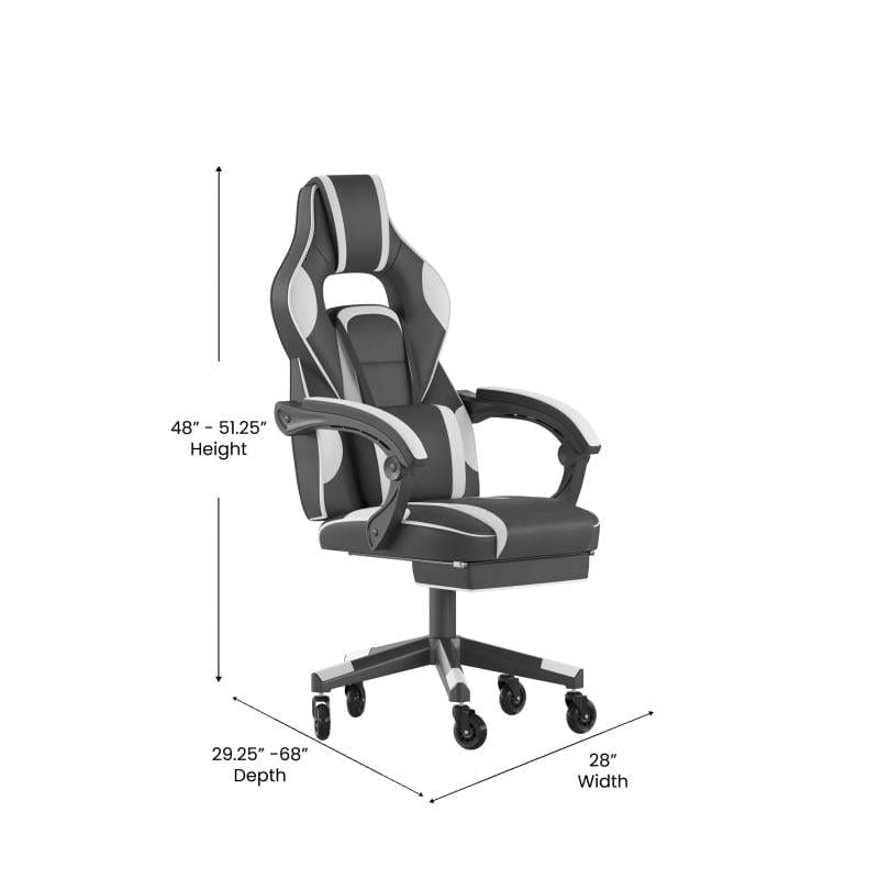 X40 Gaming Chair Racing Computer Chair with Fully Reclining Back/Arms and Transparent Roller Wheels, Slide-Out Footrest, - White