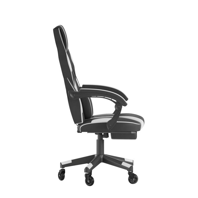 X40 Gaming Chair Racing Computer Chair with Fully Reclining Back/Arms and Transparent Roller Wheels, Slide-Out Footrest, - White