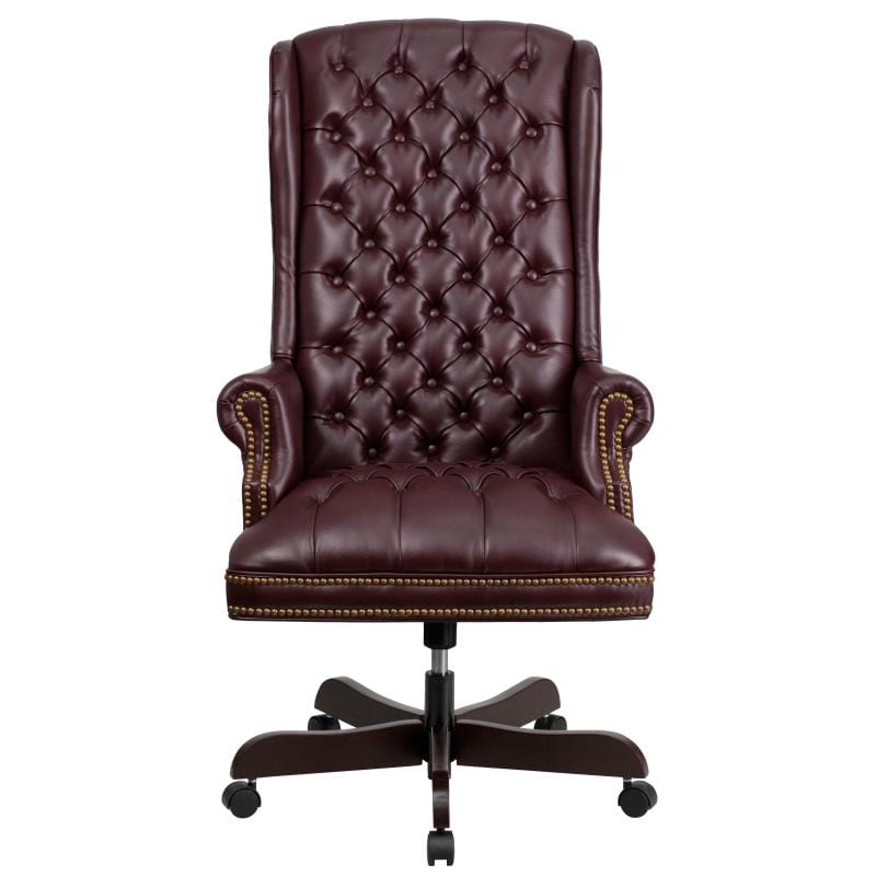 Turner High Back Traditional Fully Tufted Burgundy LeatherSoft Executive Swivel Ergonomic Office Chair with Arms