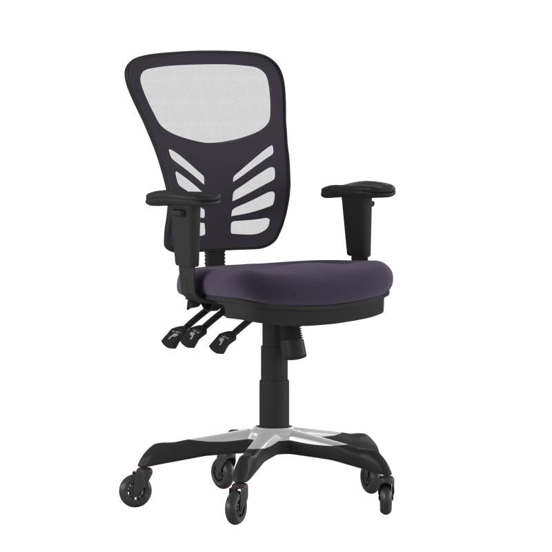 Nicholas Mid-Back Dark Gray Mesh Multifunction Executive Swivel Ergonomic Office Chair with Adjustable Arms and Transparent Roller Wheels