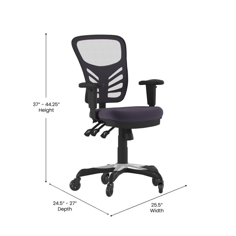 Nicholas Mid-Back Dark Gray Mesh Multifunction Executive Swivel Ergonomic Office Chair with Adjustable Arms and Transparent Roller Wheels