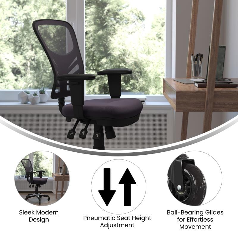 Nicholas Mid-Back Dark Gray Mesh Multifunction Executive Swivel Ergonomic Office Chair with Adjustable Arms and Transparent Roller Wheels