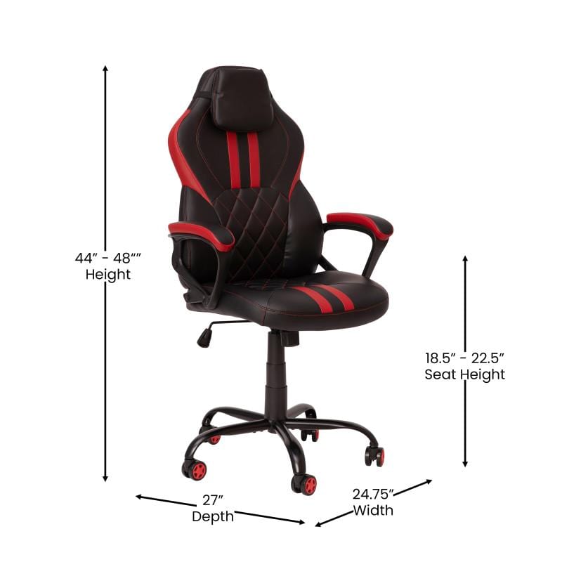 Stone Ergonomic Office Computer Chair - Adjustable Black and Red Designer Gaming Chair - 360° Swivel - Red Dual Wheel Casters