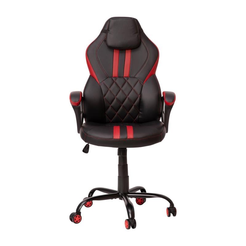 Stone Ergonomic Office Computer Chair - Adjustable Black and Red Designer Gaming Chair - 360° Swivel - Red Dual Wheel Casters